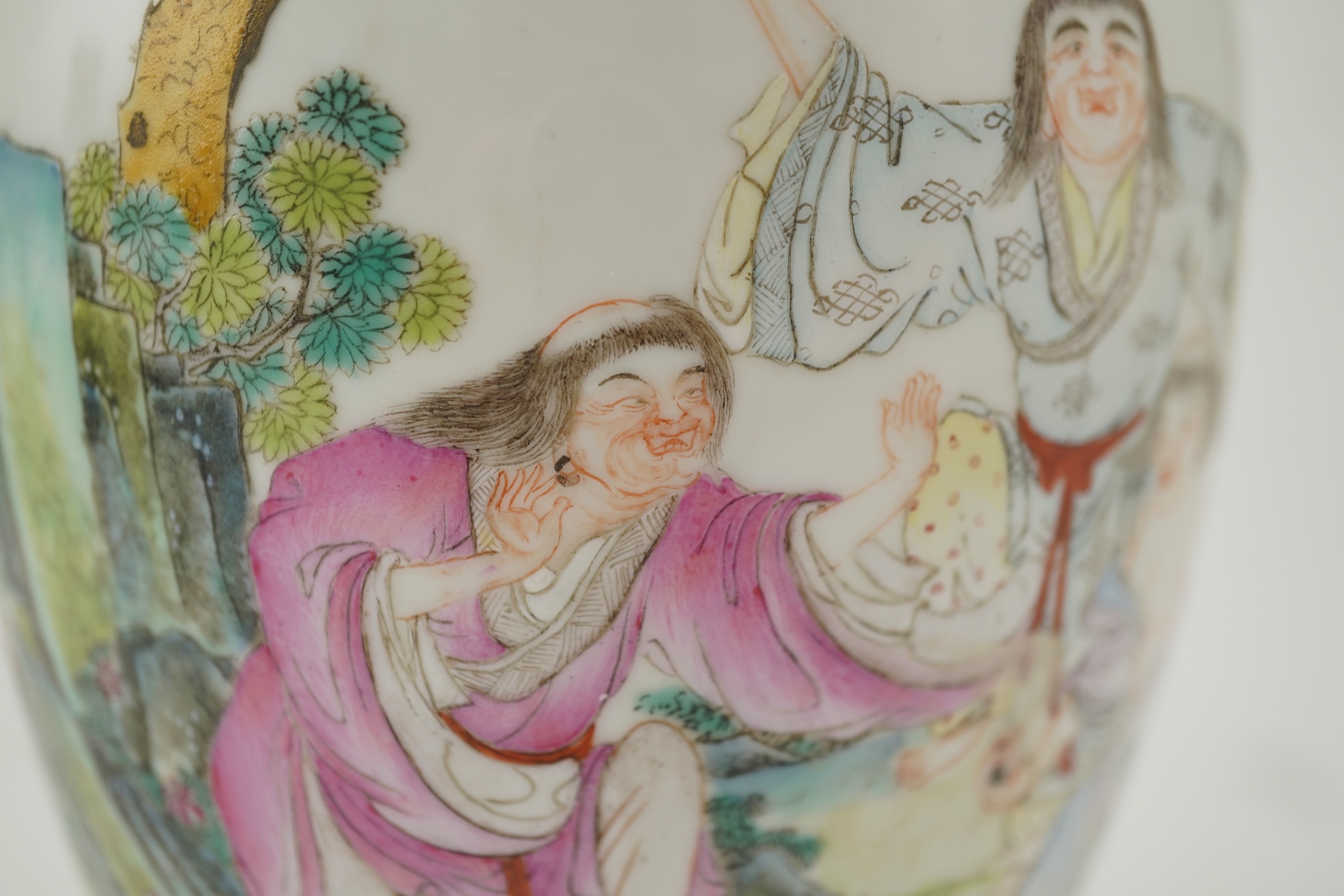 A Chinese famille rose ‘Liu Hai’ bottle vase, Qianlong six character seal mark but Republic period